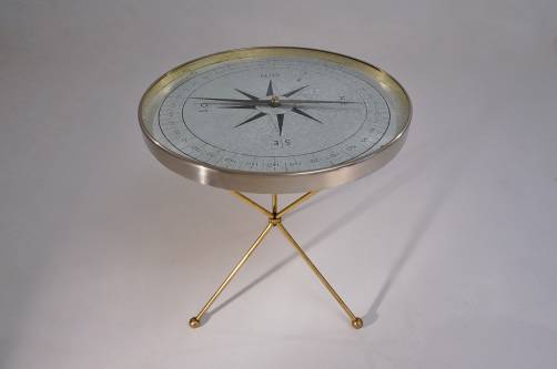 Cocktail side table working compass, brass & steel, 1950`s, French